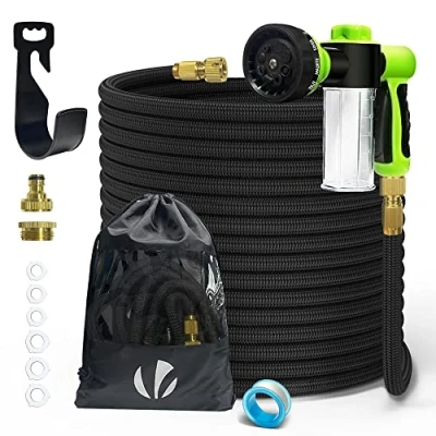 Image of VOUNOT Flexible Garden Hose 30m, Expandable Water Pipe with 8 Modes Spray Nozzles Soap Dispenser, Magic Pipe, Black
