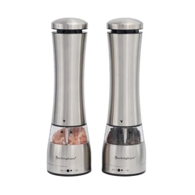Image of Buckingham Premium Electric Salt and Pepper Mills Set, Battery Operated with Adjustable Ceramic Grinders &amp; One Touch Operation