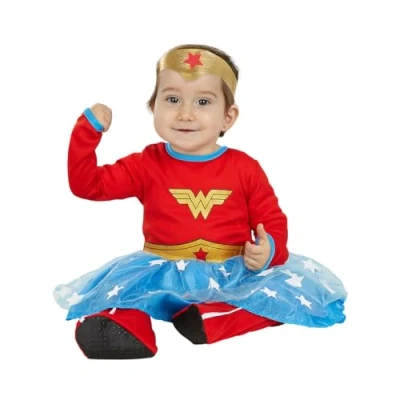 Image of Funidelia Wonder Woman Costume for Babies baby Superheroes, Justice League Costumes kids, accessory fancy dress &amp; props Halloween, carnival parties Size 0 6 months Red