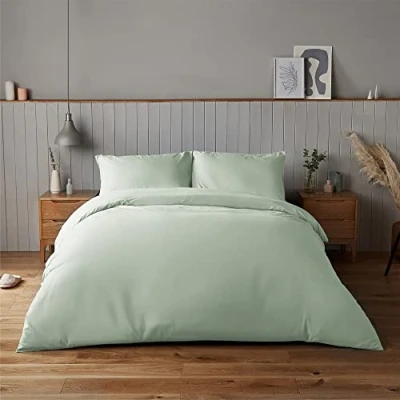 Image of Silentnight Supersoft Collection Sage Duvet Cover Set. Snuggly Easy Care Quilt Bedding Set Double (200cm x 200cm) + 2 Matching Pillowcase