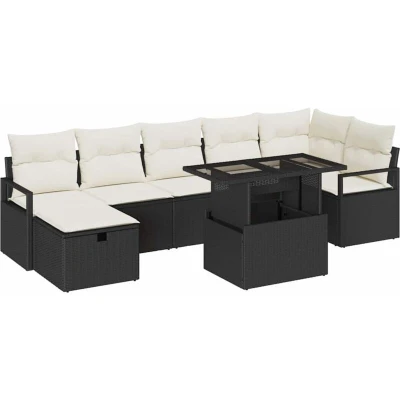 Image of vidaXL 8 Piece Garden Sofa Set with Cushions Black Poly Rattan