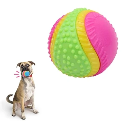 Image of SPOT Sensory Ball for Soft Chewers Stimulates All 5 Senses, Bell &amp; Squeaker Sounds, Raised Nubs Clean Teeth, High Contrast Fetch Toy, Beef Scented, Durable TPR Rubber Ball, 2.5 inch