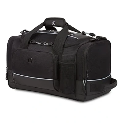 Image of SwissGear Apex Duffle Bag for Travel and Gym with Bungee Cord System, Black Dobby, 20 Inch, Bags