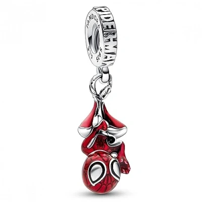 Image of Marvel Spider Man sterling silver dangle with black and transparent red enamel