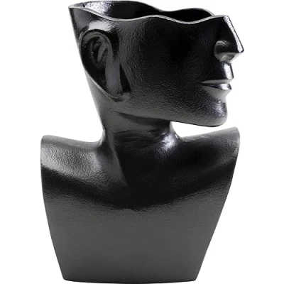 Image of Kare Rostro Side Design Vase, Black, Flower Decorative Vessel for Flowers, Table 27 cm