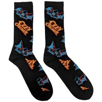 Image of Rock Off officially licensed products Ozzy Osbourne Logos And Bats Ankle Socks UK Size 7 11, black, M