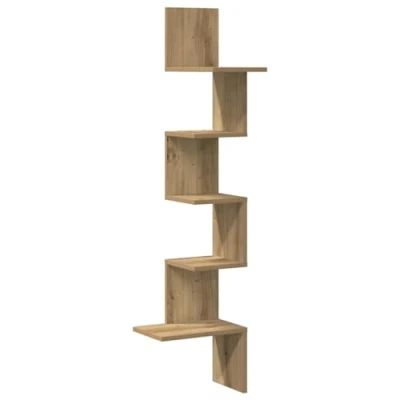 Image of vidaXL wall corner shelf artisan oak engineered wood 32x32x127.5 cm space saving design home decor modern style