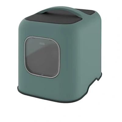 Image of Rotho MyPet Biala Cat Litter Tray with Hood and Scoop, Made of Recycled Plastic, Green/Anthracite, 51 x 39.5 44.3 cm