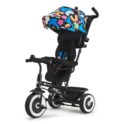 Image of Kinderkraft Aston Tricycle, Baby Push Trike, Kids First Bike, Free Wheel Functions, Parenthandle, Footrest, Accessories, Bag, Cupholder, from 9 Months to 5 Years, Happy Shapes