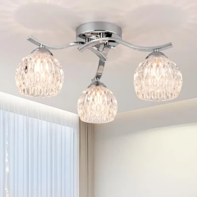 Image of HARPER Living 3xG9 Semi Flush Modern Ceiling Light, Polished Chrome Finish, Glass Shade, Ideal for Room, Bedroom, Kitchen, Hallway, Hotel and B&amp;B