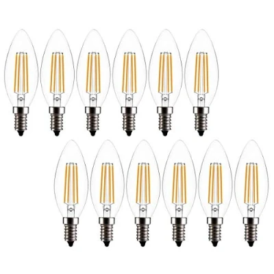 Image of LED Candelabra Bulb C35/B11 2W, Dimmable Chandelier Candle Bulb, Clear Glass, E14 Base 2700K Soft White 20W Equivalent, 12 Pack (2)