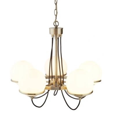 Image of Sphere 5 Light Multi Arm Ceiling Pendant White, Antique Brass, E14