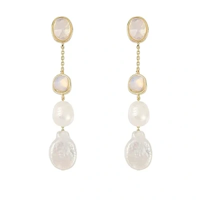 Image of Radley Women&#039;s Princess Road 18ct Gold Plated Opal Stone and Genuine Pearl Drop Earrings RYJ1368S