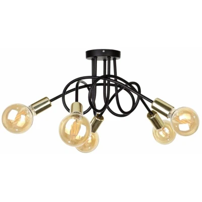 Image of Rumba Multi Arm Semi Flush Ceiling Light Black, Gold, 50cm, 5x E27