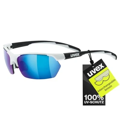 Image of uvex Sportstyle 114 Outdoor Glasses for Men and Women Mirrored Lenses incl. Interchangeable White Black Matt/Blue One Size
