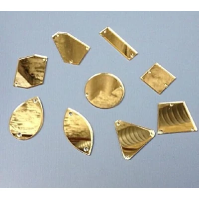 Image of Sew On Gold Acrylic Mirror Diamante Rhinestone Crystal Flat Back Beads with Hole for DIY Wedding Dress Clothing Bags Shoes Decoration Accessory (Gold)