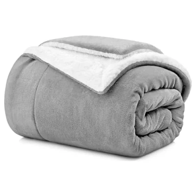 Image of Aspire Homeware Sherpa Fleece Blanket Throws for Sofas Soft Fluffy Thick Bed Throw Reversible Microfiber Silver Sofa (Single (130 x 150 cm))