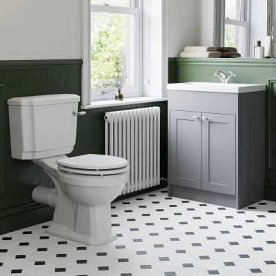 Image of Park Lane Traditional Close Coupled Toilet &amp; Grey Vanity Unit 600mm
