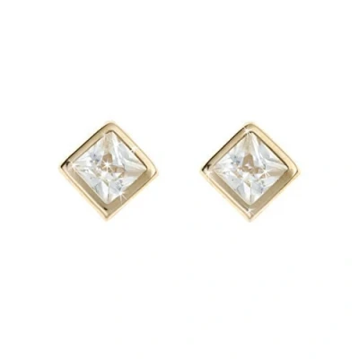 Image of 9ct Yellow gold square crystal CZ rubover stud earrings. Gift box