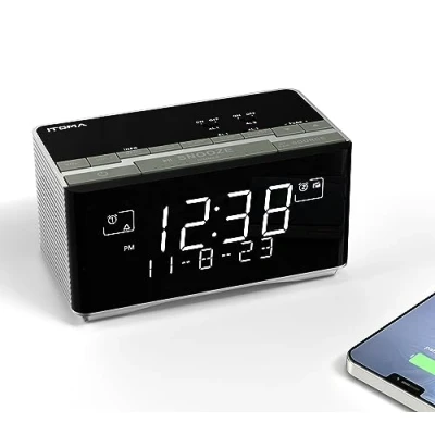 Image of iTOMA FM &amp; DAB Radio Alarm Clock with USB Charging Port, Bluetooth Stereo Speaker, Headphone Jack, Dual Alarm, Snooze, Dimmable LCD Display 3501