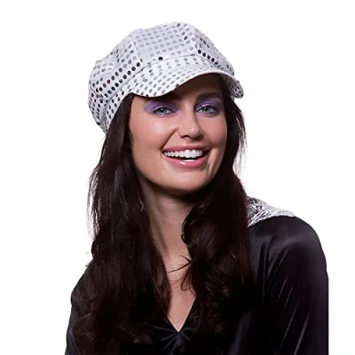 Image of Wicked Costumes 70&#039;s Style Silver Sequin Cap Fancy Dress Accessory