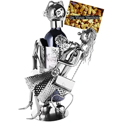 Image of BRUBAKER Metal Wine Bottle Holder &#039;Lovers&#039;, Silver, Tabletop Mount