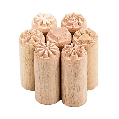 Image of Wooden Stamp,Block Print Wood Stamps 7PCS Pottery Tools Column Natural with Mixed Patterns for Scrapbook, Card Making, Crafts