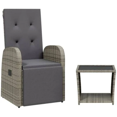 Image of vidaXL 2 Piece Garden Dining Set with Cushions Grey Poly Rattan