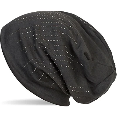 Image of styleBREAKER Beanie hat with Rhinestone Rivets in Classic Stripe Design, Slouchy Long Beanie, Unisex 04024086, Colour:Anthracite