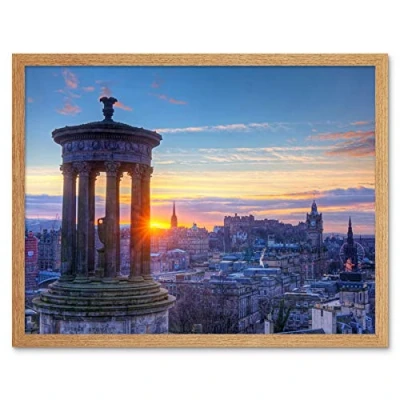Image of Wee Blue Coo Calton Hill Edinburgh Sunset Art Print Framed Poster Wall Decor 12x16 inch