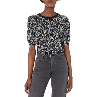 Image of Amazon Essentials Women&#039;s Classic Fit Puff Short Sleeve Crewneck T Shirt, Black White Abstract Animal, S