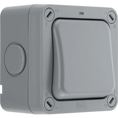 Image of BG Electrical Outdoor Single Switch with LED Indicator, Weatherproof, Grey, Nexus Storm, 2 Way, 20A, IP66 Rated, WP12