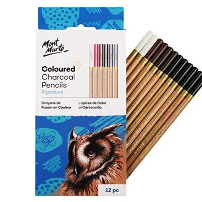 Image of MONT MARTE Coloured Charcoal Pencil Set 12 pcs Pencils for Art Drawing Pens, Artist Pens Ideal impressive drawings