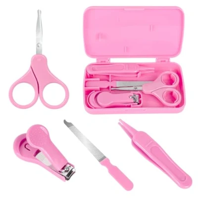 Image of Baby Nail Care Set by Econtal, 4 in 1 Grooming Kit Pink, Clipper, Scissors, File &amp; Tweezers, Manicure Pedicure, Newborn, Infant, Toddler