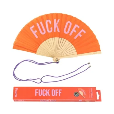 Image of Fisura Original Handheld Folding Fan with message in english. Colourful wooden fan. holding Hand Fans. hanger included (Off, red)