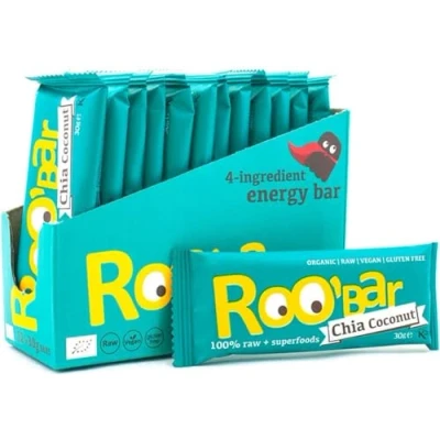 Image of Roobar Chia &amp; Coconut Raw Bar Dairy Gluten Free. 100% Organic, Vegan with Superfoods. No Added Refined Sugar 12 x 30g