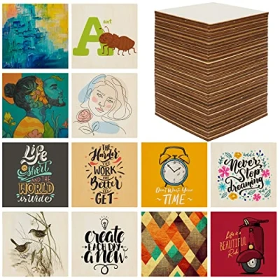 Image of Belle Vous 60 Pack Unfinished Blank Wood Squares L7.5 x W7.5cm/3 3 Inches Square Wooden Tile Pieces Cutouts for Painting, Pyrography Burning, DIY Coasters, Art Decorations &amp; Craft Projects