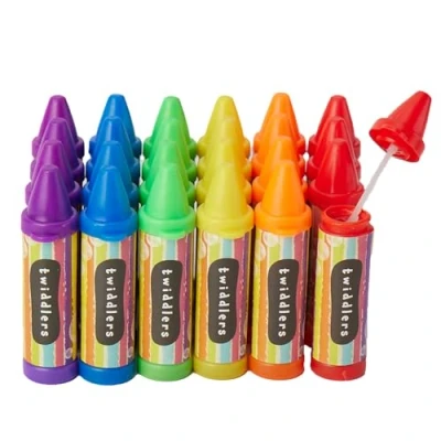 Image of THE TWIDDLERS 48 Mini Bubbles for Kids, Crayon Shaped Wands in 6 Colours, 8cm Perfect as Party Bag Fillers Wedding Favours, Outdoor Games Refillable Tubes