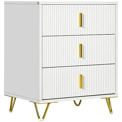 Image of HOMCOM Modern 3 Drawer Dresser, Chest of Drawers with Metal Legs and Steel Handles for Living Room, White