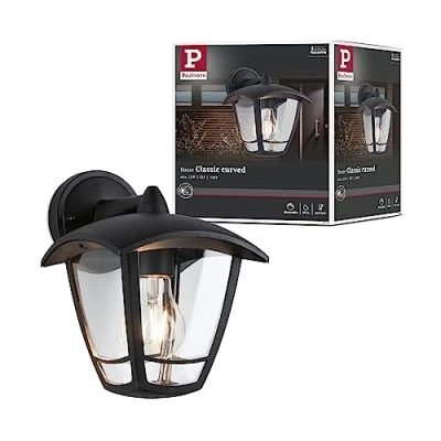 Image of Paulmann 94392 Exterior luminaire Wall Classic Curved IP44 dimmable Outdoor Lighting Clear, Black lamp Plastic Garden E27