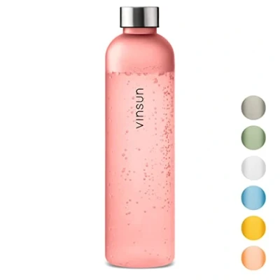 Image of VINSUN Water Bottle 1L Pink, Leak proof Flask BPA free, Reusable, Tritan Drinks for Sports, Gym, Travel, School, Cycling, Running, Work
