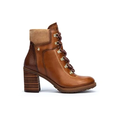 Image of Pompeya Calfskin Leather Women&#039;s Zip Up Stack Heeled Boots