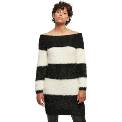 Image of Urban Classics Women&#039;s Shoulder Feather Dress Casual, Black/White Sand, XL