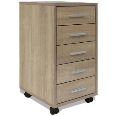 Image of vidaXL Office Drawer Unit with Castors 5 Drawers Oak