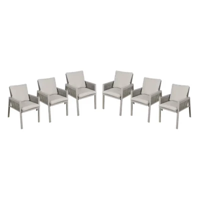 Image of Dellonda Fusion Garden/Patio Dining Chair with Armrests, Set of 6, Light Grey