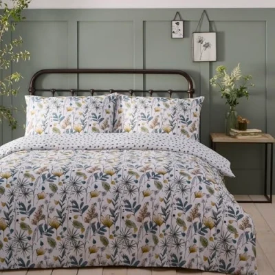 Image of Portfolio Home Kew Floral Natural Super King Reversible Soft Easy Care Bed Linen Bedding Duvet Cover Quilt Set With Pillow Cases