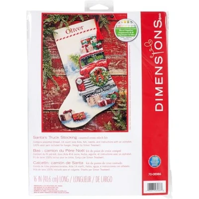 Image of Dimensions Counted Cross Stitch Kit 16&quot; Long Santa&#039;s Truck Stocking