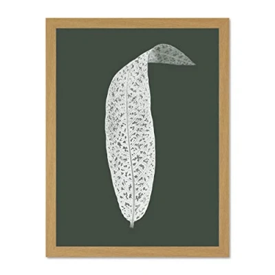Image of Wee Blue Coo Botanics Hunter Green Leaf Large Light Oak Framed Art Print Wall Poster 18x24 inch