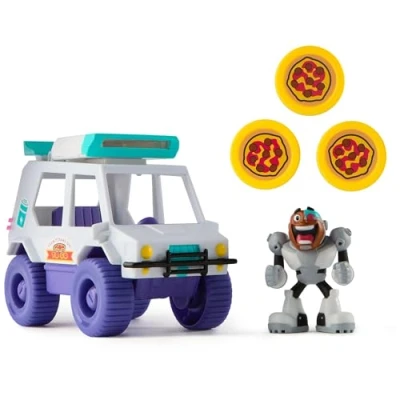 Image of DC Comics Teen Titans Go! T Car Pizza Launcher, Cyborg Action Figure Set with Interactive Features, Kids’ Toys for Boys and Girls Aged 4 Up