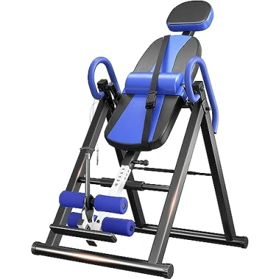 Image of Dripex Gravity Heavy Duty Inversion Table with Headrest &amp; Adjustable Protective Belt Back Stretcher Machine for Pain Relief Therapy (Blue)
